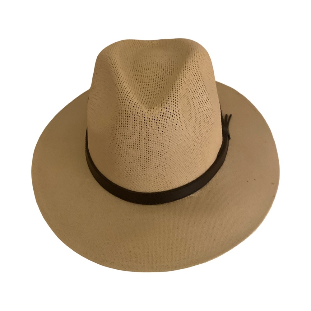 Equinox Tan Fedora Hat with Brown Band - M straw , EUC